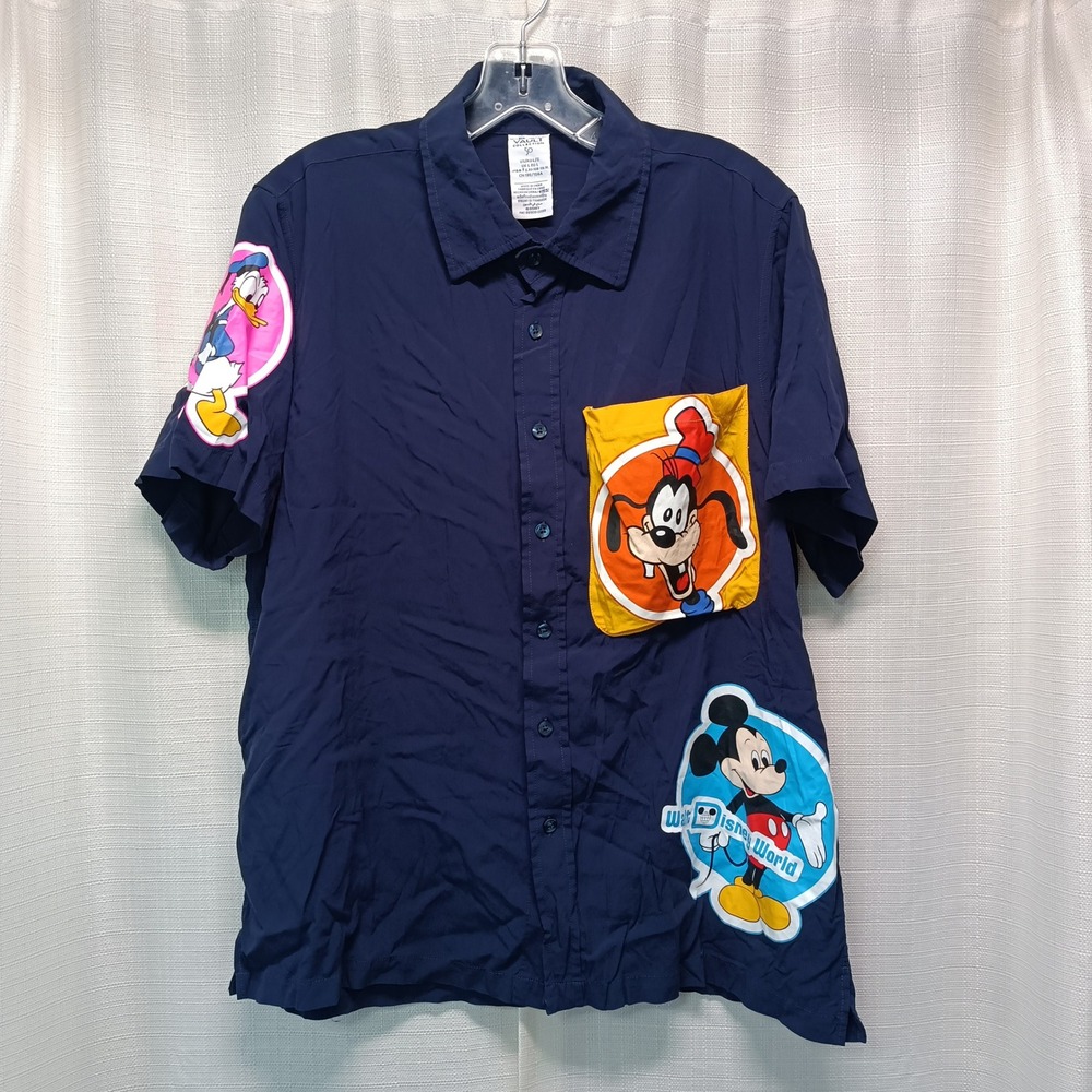 Disney World Vault‎ Collection 50th Anniversary Mickey Goofy Navy Shirt Mens L